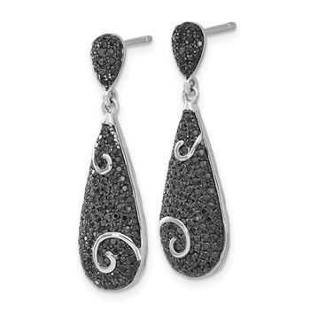 True Fire Sterling Silver Swirl Accent Black CZ Teardrop Post Dangle Earrings — alternate view