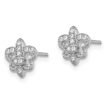 Brilliant Embers Sterling Silver Rhodium-plated 20 Stone Micro Pavé CZ Fleur De Lis Post Earrings — alternate view
