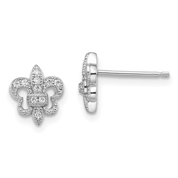 Brilliant Embers Sterling Silver Rhodium-plated 20 Stone Micro Pavé CZ Fleur De Lis Post Earrings
