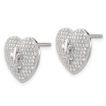 Sterling Silver CZ Heart Fleur De Lis Post Earrings — alternate view