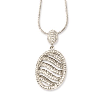 Sterling Silver & CZ Brilliant Embers Polished Oval Necklace — alternate view