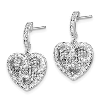 Brilliant Embers Sterling Silver Polished CZ Heart Post Dangle Earrings — alternate view