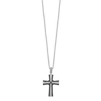 Brilliant Embers Sterling Silver Rhodium-plated 124 Stone 18 inch Black and White Micro Pavé CZ Cross Necklace with 2 Inch Extender — alternate view