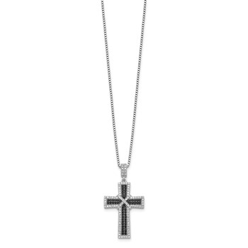 Brilliant Embers Sterling Silver Rhodium-plated 156 Stone 18 inch Black and White Micro Pavé CZ Polished Cross Necklace with 2 Inch Extender — alternate view