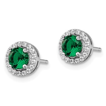 Brilliant Embers Sterling Silver Rhodium-plated 34 Stone White and Green Micro Pavé Halo CZ Post Earrings — alternate view
