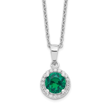 Brilliant Embers Sterling Silver Rhodium-plated 20 Stone 18 inch White and Green Micro Pavé CZ Necklace with 2 Inch Extender