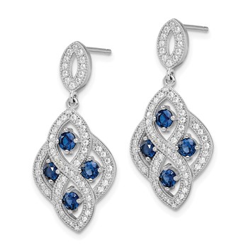 Brilliant Embers Sterling Silver Rhodium-plated 128 Stone Vintage Style Blue and White CZ Dangle Post Earrings — alternate view