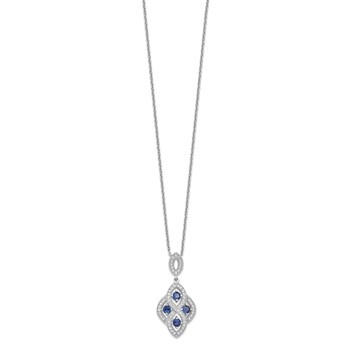 Brilliant Embers Sterling Silver Rhodium-Plated 64 Stone 18 inch Blue and White CZ Vintage Style Dangle Necklace with 2 Inch Extender — alternate view