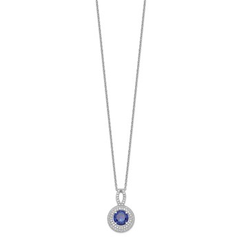 Brilliant Embers Sterling Silver Rhodium-plated 104 Stone 18 inch Micro Pavé Blue and White CZ Circle Necklace with 2 Inch Extender — alternate view