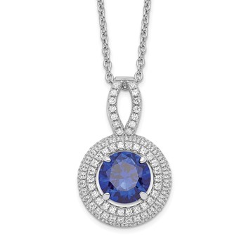 Brilliant Embers Sterling Silver Rhodium-plated 104 Stone 18 inch Micro Pavé Blue and White CZ Circle Necklace with 2 Inch Extender