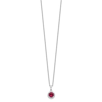 Brilliant Embers Sterling Silver Rhodium-plated 20 Stone 18 inch Red Corundum and Clear CZ Halo Necklace with 2 Inch Extender — alternate view