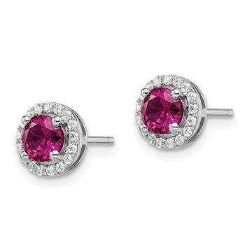 Brilliant Embers Sterling Silver Rhodium-plated 34 Stone CZ and Red Corundum Post Stud Halo Earrings — alternate view