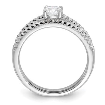 Brilliant Embers Sterling Silver Rhodium-plated 40 Stone Micro Pavé CZ 2 Piece Wedding Ring Set — alternate view