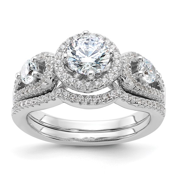 Sterling Silver CZ Brilliant Embers 2-Piece Wedding Set Sterling Silver CZ Brilliant Embers 2-Piece Wedding Set