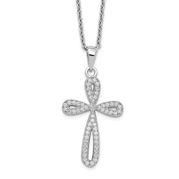 Brilliant Embers Sterling Silver Rhodium-plated 55 Stone 18 inch Micro Pavé CZ Cross Necklace with 2 Inch Extender