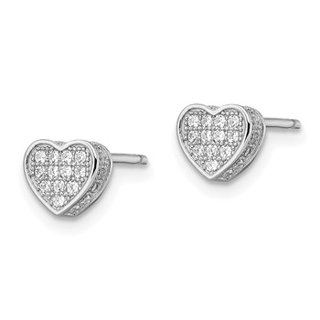 Brilliant Embers Sterling Silver Rhodium-plated 54 Stone Micro Pavé CZ Heart Post Earrings — alternate view