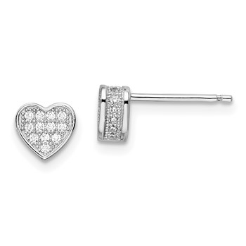 Brilliant Embers Sterling Silver Rhodium-plated 54 Stone Micro Pavé CZ Heart Post Earrings