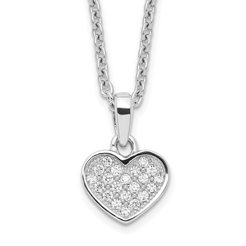 Brilliant Embers Sterling Silver Rhodium-plated 21 Stone 18 inch Micro Pavé CZ Heart Necklace with 2 Inch Extender