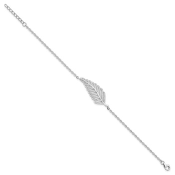 Brilliant Embers Sterling Silver Rhodium-plated 87 Stone 7 inch Micro Pavé CZ Feather Bracelet with 1 inch Extender — alternate view
