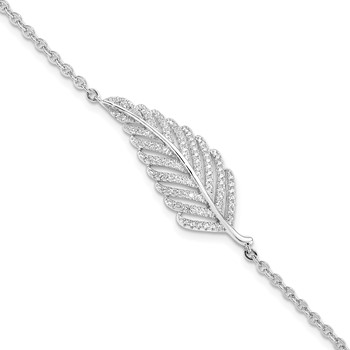 Brilliant Embers Sterling Silver Rhodium-plated 87 Stone 7 inch Micro Pavé CZ Feather Bracelet with 1 inch Extender