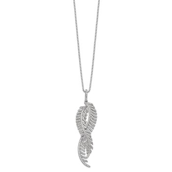 Brilliant Embers Sterling Silver Rhodium-plated 219 Stone 18 inch Micro Pavé CZ Feathers Necklace with 2 Inch Extender — alternate view