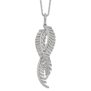 Brilliant Embers Sterling Silver Rhodium-plated 219 Stone 18 inch Micro Pavé CZ Feathers Necklace with 2 Inch Extender