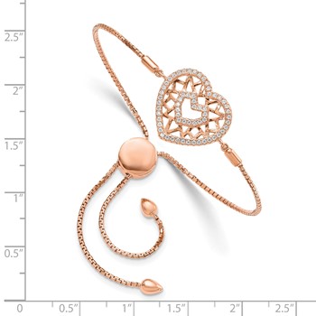 Brilliant Embers Sterling Silver Rose-tone Flash Rose Gold-plated 60 Stone Filigree CZ Heart Adjustable Bracelet — alternate view