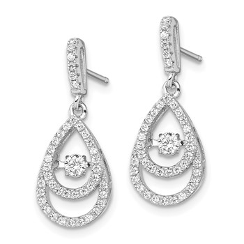 Brilliant Embers Sterling Silver Rhodium-plated 82 Stone CZ Moving Center Pear Shaped Vibrant CZ with Micro Pavé CZ Dangle Post Earrings — alternate view