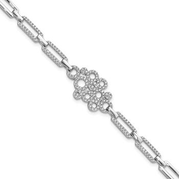 Brilliant Embers Sterling Silver Rhodium-plated 164 stone 7 inch with Box Catch Clasp Micro Pavé CZ Bracelet
