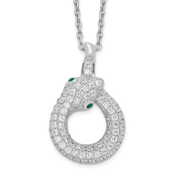 Brilliant Embers Sterling Silver Rhodium-plated 85 Stone 18 inch Micro Pavé White and Green CZ Snake Necklace with 2 Inch Extender