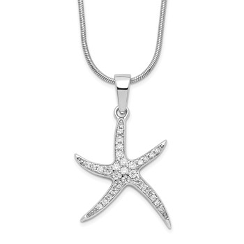 Brilliant Embers Sterling Silver Rhodium-plated 31 Stone 18 inch Micro Pavé CZ Starfish Necklace with 2 Inch Extender