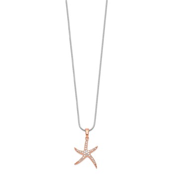 Brilliant Embers Sterling Silver Rose-tone Flash Rose Gold-plated 31 Stone 18 inch Micro Pavé CZ Starfish Necklace with 2 Inch Extender — alternate view
