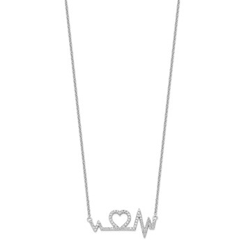 Brilliant Embers Sterling Silver Rhodium-plated 64 Stone 15.75 inch Micro Pavé CZ Heart Necklace with 2 Inch Extender — alternate view