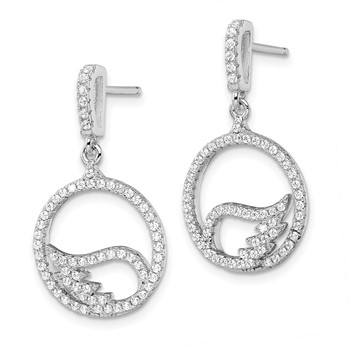 Brilliant Embers Sterling Silver Rhodium-plated 128 Stone Micro Pavé CZ Wing Dangle Post Earrings — alternate view