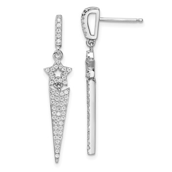 Brilliant Embers Sterling Silver Rhodium-plated 108 Stone Micro Pavé CZ Star Dangle Post Earrings
