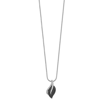 Brilliant Embers Sterling Silver Rhodium-plated 103 Stone 18 inch Black Spinel Micro Pavé CZ Leaf Necklace with 2 Inch Extender — alternate view