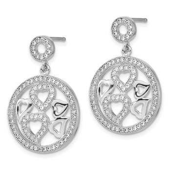 Brilliant Embers Sterling Silver Polished CZ Heart Circle Post Dangle Earrings — alternate view