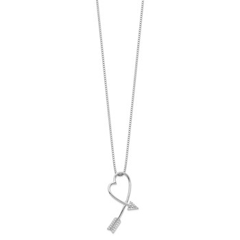 Brilliant Embers Sterling Silver Rhodium-plated 22 Stone 18 inch Micro Pavé CZ Arrow Heart Necklace with 2 Inch Extender — alternate view