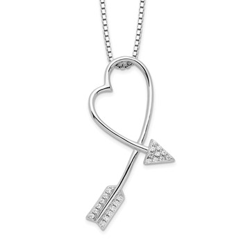 Brilliant Embers Sterling Silver Rhodium-plated 22 Stone 18 inch Micro Pavé CZ Arrow Heart Necklace with 2 Inch Extender