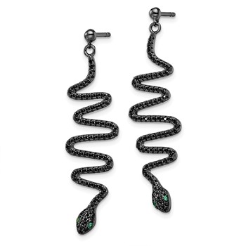 Brilliant Embers Sterling Silver Rhodium-plated 170 Stone Green and Black Spinel Snake Post Dangle Earrings — alternate view
