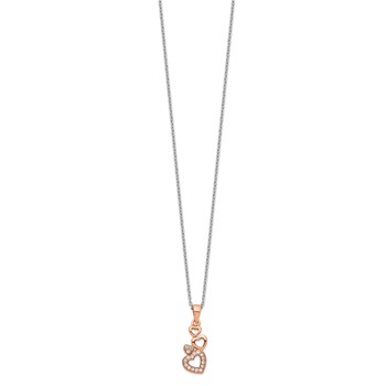 Brilliant Embers Sterling Silver Rose-tone Flash Rose Gold-plated 17 Stone 18 inch CZ Four Linked Hearts Necklace with 2 Inch Extender — alternate view