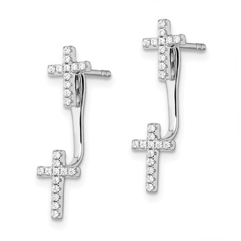 Brilliant Embers Sterling Silver Rhodium-plated 46 Stone Micro Pavé CZ Cross Front Back Earrings — alternate view