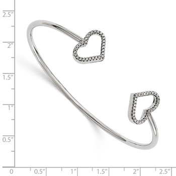 Brilliant Embers Sterling Silver Rhodium-plated 60 Stone Micro Pavé CZ Hearts Bangle — alternate view