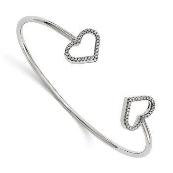 Brilliant Embers Sterling Silver Rhodium-plated 60 Stone Micro Pavé CZ Hearts Bangle
