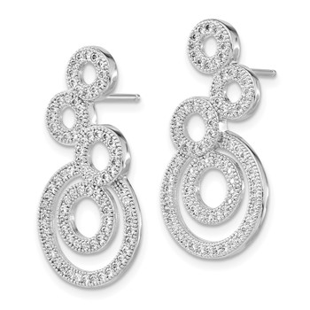 Brilliant Embers Sterling Silver Polished CZ Fancy Circle Post Dangle Earrings — alternate view