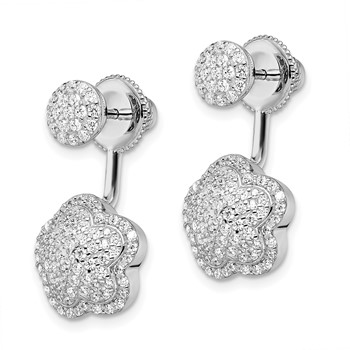 Sterling Silver Rhodium-plated CZ Convertible Back Earrings — alternate view