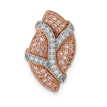 Sterling Silver Rhodium-plate Rose-tone Pink/Clear CZ Chain Slide Pendant