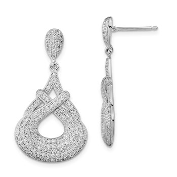 Sterling Silver Rhodium-plated CZ Teardrop Dangle Post Earrings
