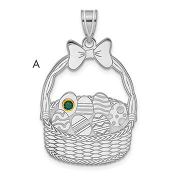 Sterling Silver 1 Birthstone with 14ky Bezel Easter Basket Pendant