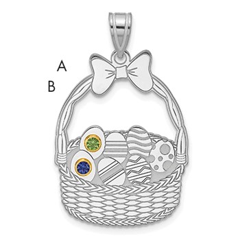 Sterling Silver 2 Birthstone with 14ky Bezel Easter Basket Pendant